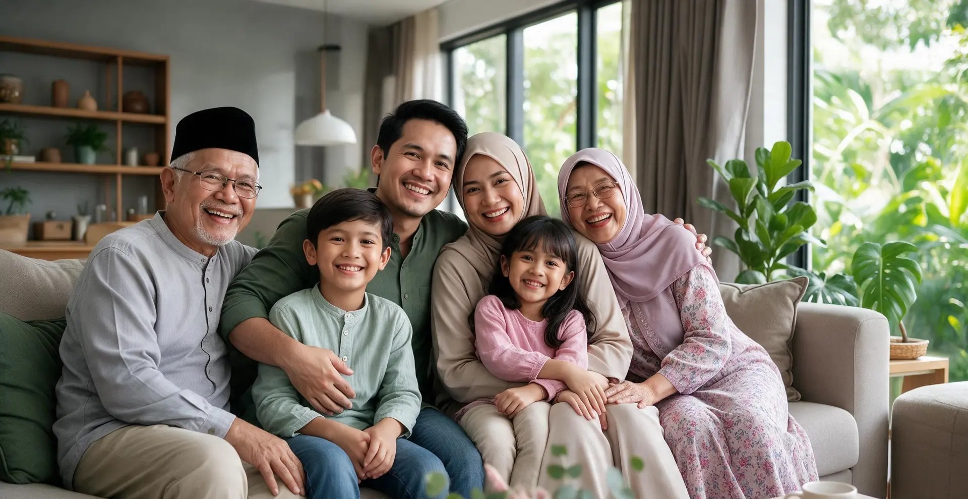 A three-generation Malaysian family together at home